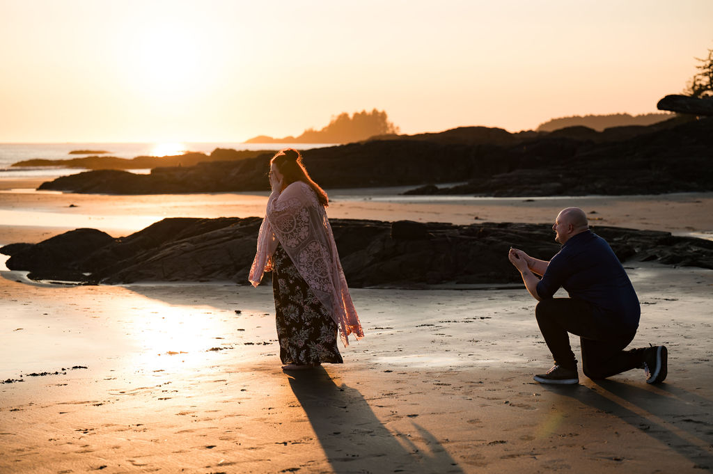 Romantic Sunset Engagement photography in Tofino