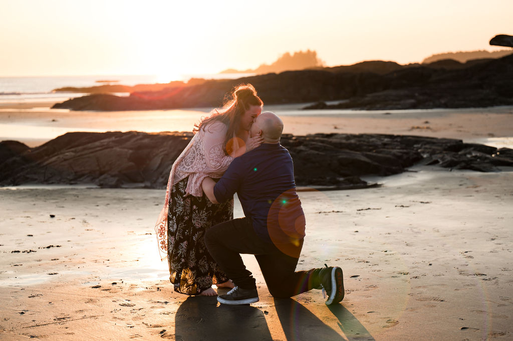 Romantic Sunset Engagement photography in Tofino