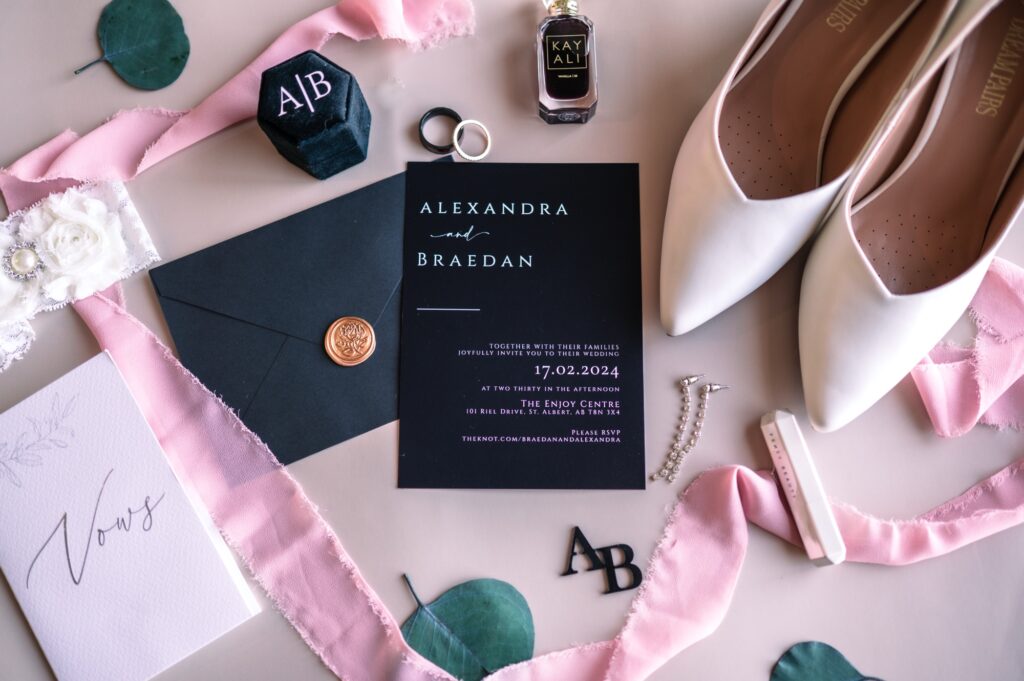 bridal accessories laid out for artistic photos